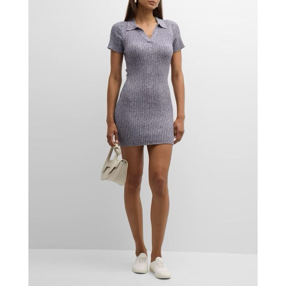 Naadam Ribbed Short-Sleeve Mini Polo Dress